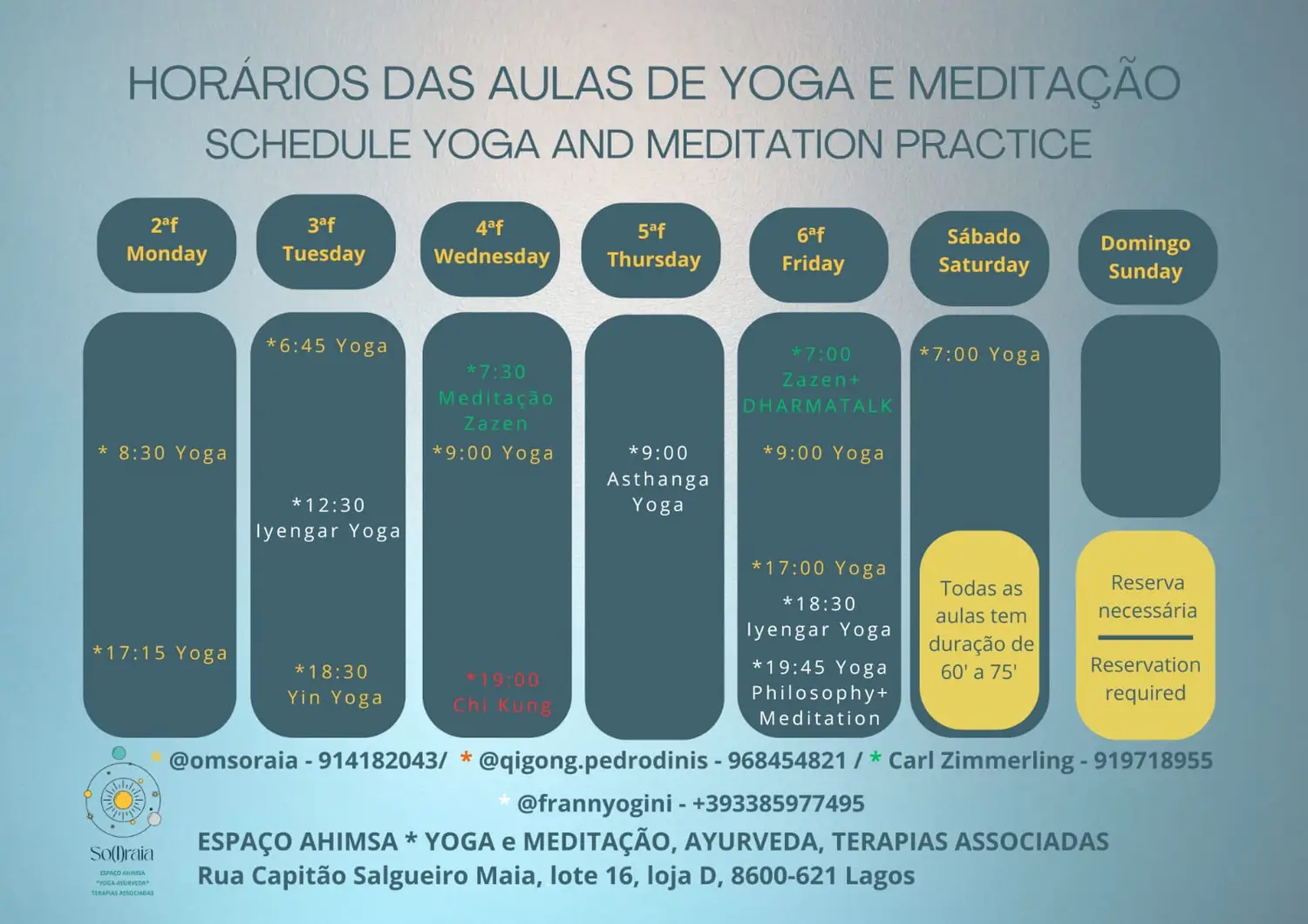 Horário das aulas Yoga em Lagos